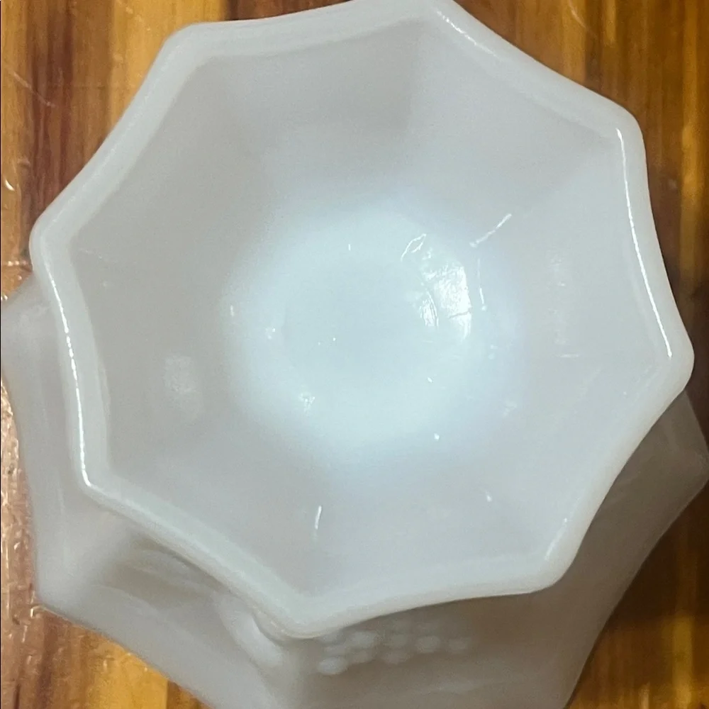 Vintage White Milk Glass Octagonal Vase Dish with Grape Design